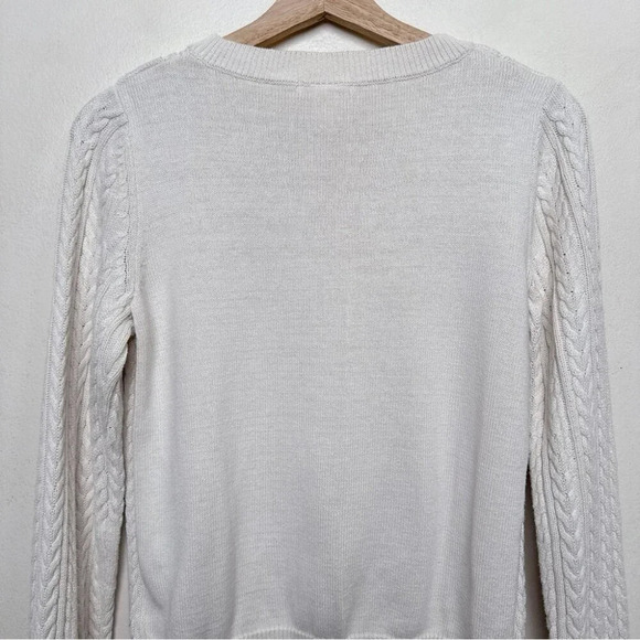 H&M  Basic Womens Medium Cable Light Cotton Crew Neck Sweater In Ivory - Picture 12 of 14